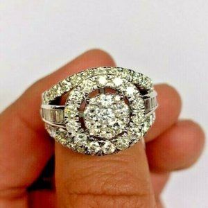 2.45 ct Cluster Diamond Wedding Ring Set 10k Gold